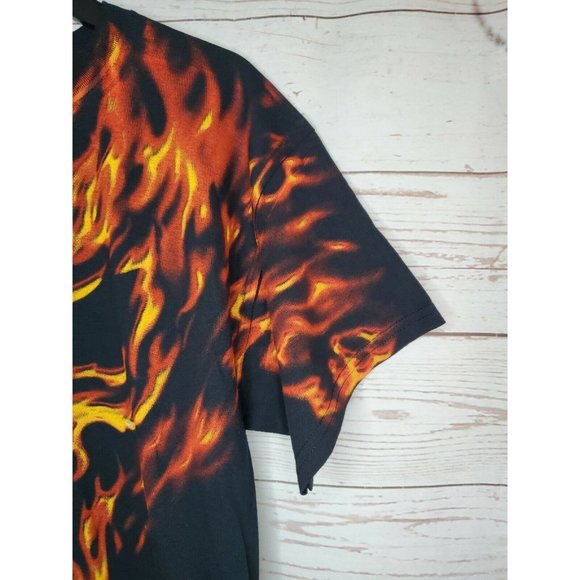 Liquid Blue Flaming Skull Halloween Black Orange Flame PreShrunk Cotton T Shirt - Picture 5 of 10
